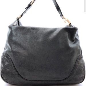 Gucci Black Leather Guccissima Fold over Hobo Bag